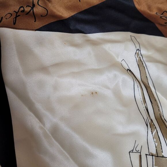 VINTAGE 90s Halston sketches 1997 silk hand rolled edges brown large scarf 32x32 - Picture 7 of 10